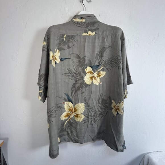 Tommy Bahama Mens Hawaiian Floral Silk Shirt Gray/Yellow Size XL Short Sleeve - Picture 2 of 7